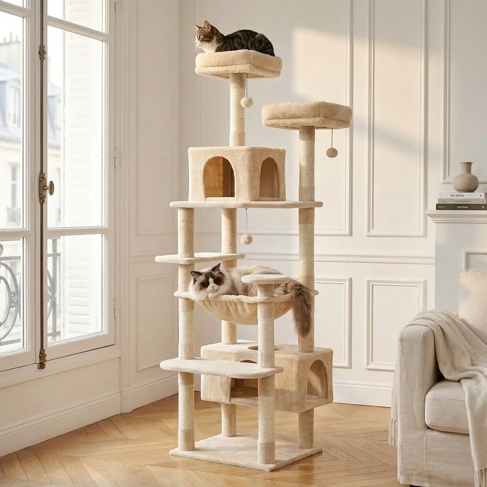 Arbre à Chat XXL 184cm — 8 niveaux et hamac géant XL 51×41cm | Féline Smart
