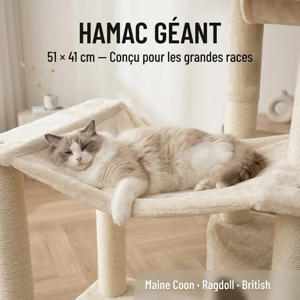 Arbre à Chat XXL — 7 griffoirs sisal naturel | Féline Smart