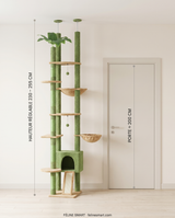 Dimensions arbre à chat cactus sol-plafond : hauteur réglable 230 à 255 cm, comparé à une porte de 200 cm