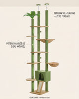 Poteaux gainés de sisal naturel et tension sol-plafond sans perçage de l'arbre à chat cactus