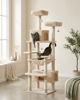 Deux chats sur l'arbre à chat géant 184 cm : sortie du condo et griffade du poteau sisal