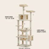Grand condo 53 × 30 × 25 cm et large hamac pour 2 chats de l'arbre à chat géant 184 cm