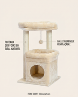 Poteaux griffoirs en sisal naturel et balle suspendue remplaçable de l'arbre à chat petit modèle