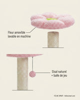 Fleur amovible lavable en machine et poteau sisal naturel avec balle de jeu