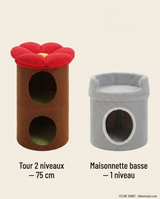 Deux modèles : tour 2 niveaux 75 cm et maisonnette basse 1 niveau