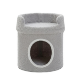 Maisonnette basse — Gris — Maisonnette Chat Fleur 2 Niveaux — Couchage Douillet, Perchoir Pétale & Pompons
