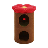 Tour 2 niveaux 75 cm — Marron — Maisonnette Chat Fleur 2 Niveaux — Couchage Douillet, Perchoir Pétale & Pompons