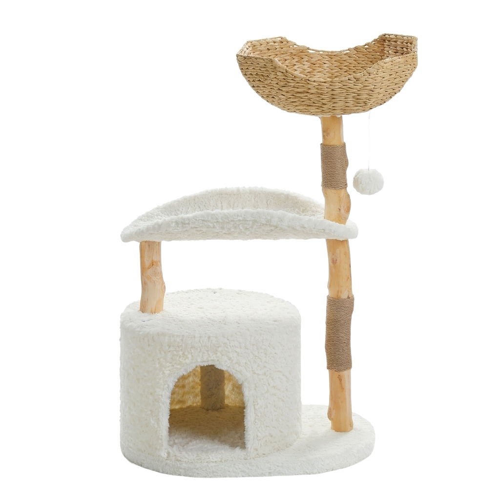 Arbre bois et rotin — modèle perchoir incurvé