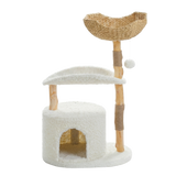 Modèle perchoir incurvé — Bois & rotin — Arbre à Chat Grand Modèle Bois Naturel — Panier Rotin, Condo Cosy & Griffoirs Sisal Naturel