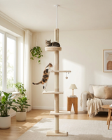 Deux chats sur l'arbre sol-plafond beige, hauteur réglable sans perçage
