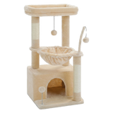 Beige — Arbre à Chat Compact 4-en-1 — Condo Spacieux, Hamac Profond, Perchoir & Griffoir Sisal Naturel