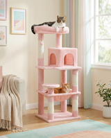 Deux chats sur le grand arbre rose clair : perchoir haut et hamac généreux