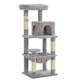 Gris — Arbre à Chat Grand Format — Hamac XXL, Condo, Perchoir Haut & Griffoirs Sisal Naturel