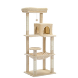 Beige — Arbre à Chat 143 cm — 5 Niveaux, Grand Hamac, Condo, Perchoir & Griffoirs Sisal Naturel
