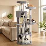 Grand arbre à chat XXL 180 cm Féline Smart dans un salon spacieux, plusieurs chats sur les niveaux