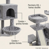 Détails : condos et grottes fermés, perchoirs XXL et hamac douillet