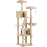 Beige — Arbre à Chat XXL ~180 cm — Multi-Niveaux, Condos, Hamac, Grottes & Griffoirs Sisal Naturel