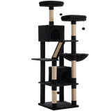 Noir — Arbre à Chat XXL ~180 cm — Multi-Niveaux, Condos, Hamac, Grottes & Griffoirs Sisal Naturel