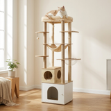 Arbre à chat multi-niveaux XL beige en situation dans un salon lumineux — Féline Smart