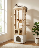 Deux chats installés sur l'arbre à chat multi-niveaux XL Féline Smart