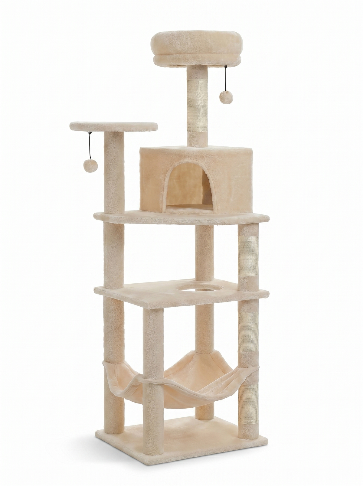 Arbre à chat Grand Modèle 140 cm beige sur fond blanc