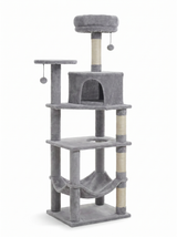 Gris — Arbre à Chat Grand Modèle 140 cm — Condo, Hamac & Griffoirs Sisal Naturel