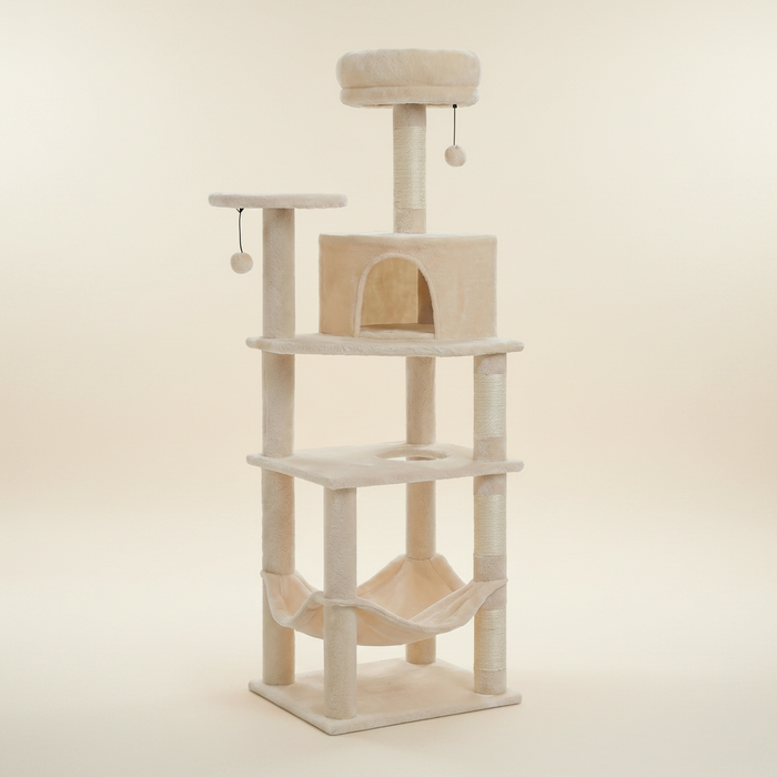 Arbre à chat grand modèle 140 cm beige - packshot fond crème